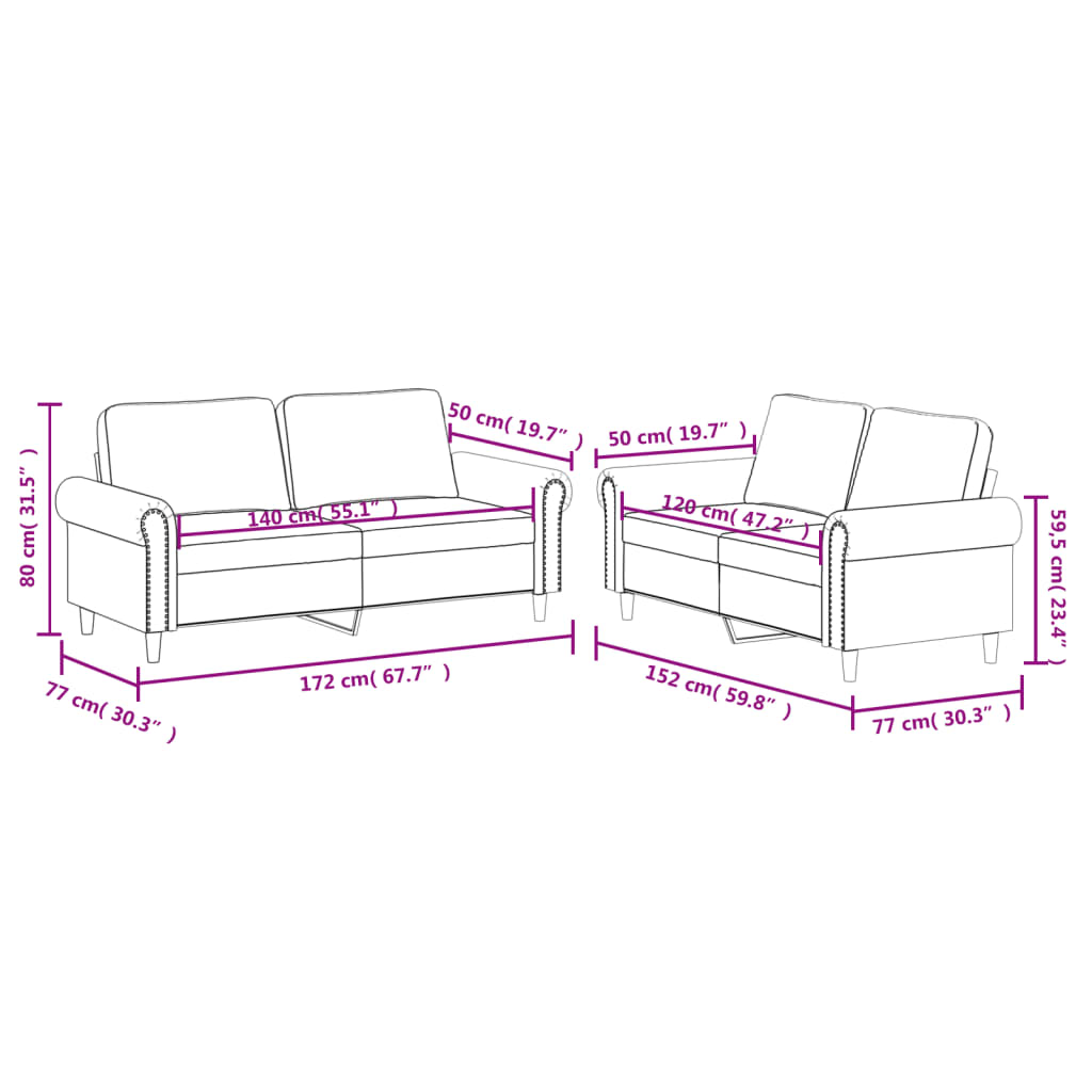 Set de canapele cu perne, 2 piese, crem, piele ecologică