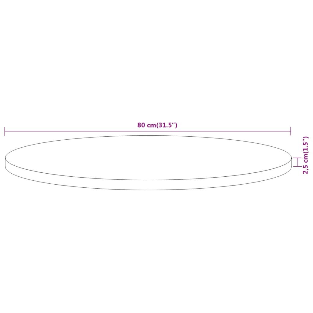 Blat de masă rotund, Ø80x2,5 cm, lemn masiv de acacia