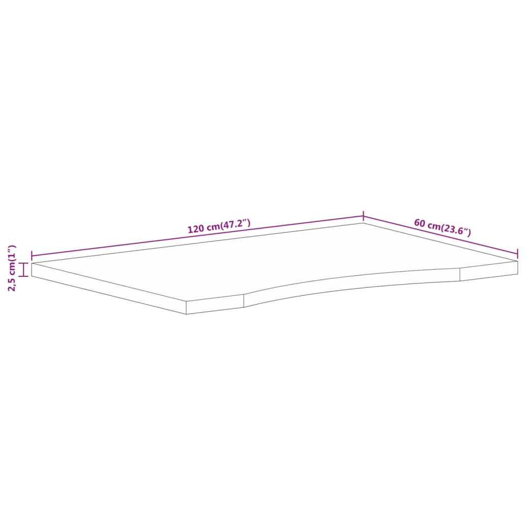 Blat birou cu decupaj curbat 120x60x2,5 cm lemn masiv mango