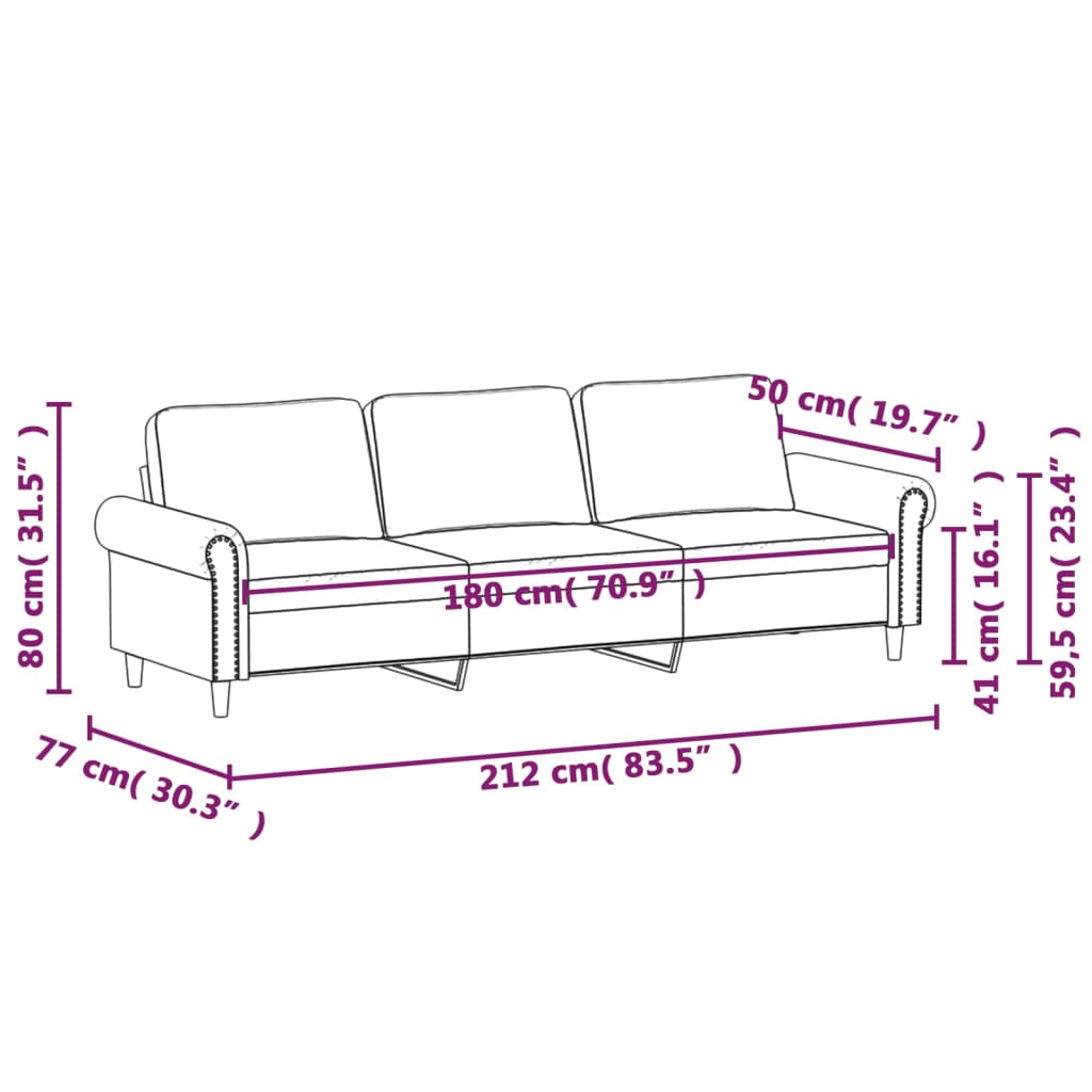 Canapea cu 3 locuri, roșu vin, 180 cm, material catifea