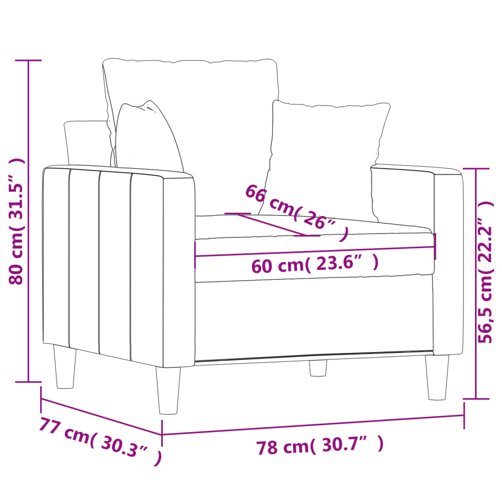 Sofa for one person, yellow, 60 cm, velvet