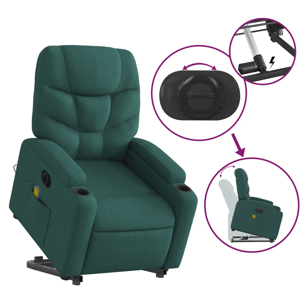 Fotoliu electric masaj rabatabil / ridicare verde închis textil