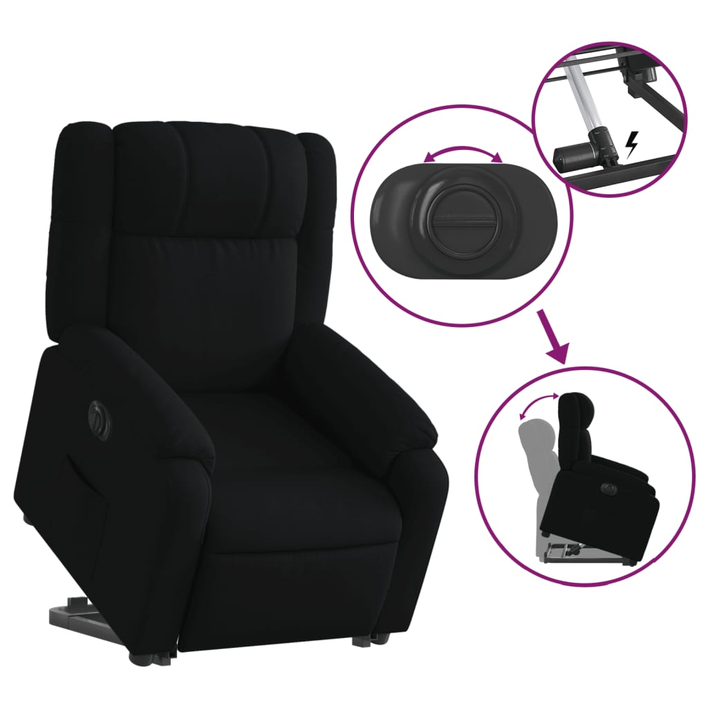 Fotoliu electric rabatabil cu ridicare, negru, textil