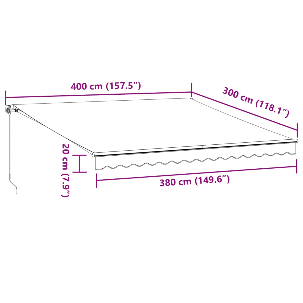 Copertina retractabilă manual cu LED, vișiniu, 400x300 cm