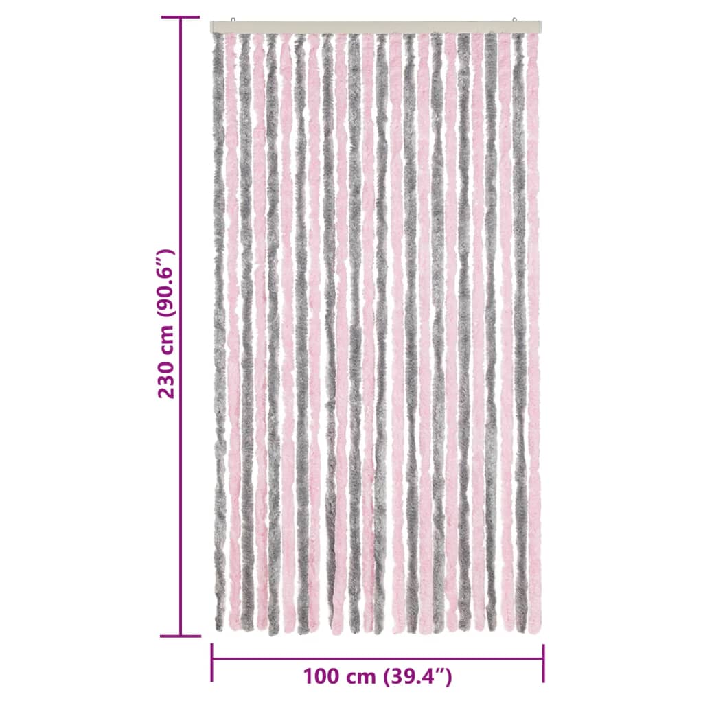 Perdea pentru insecte, gri argintiu și roz, 100x230cm, chenille