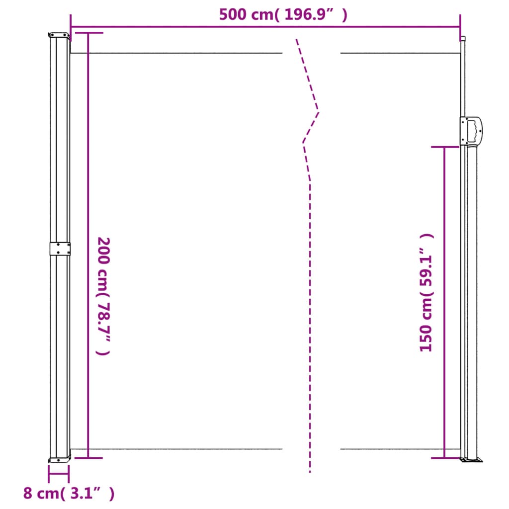 Copertină laterală retractabilă, teracotă, 200x500 cm