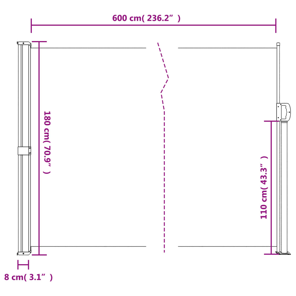 Copertină laterală retractabilă, antracit, 180x600 cm