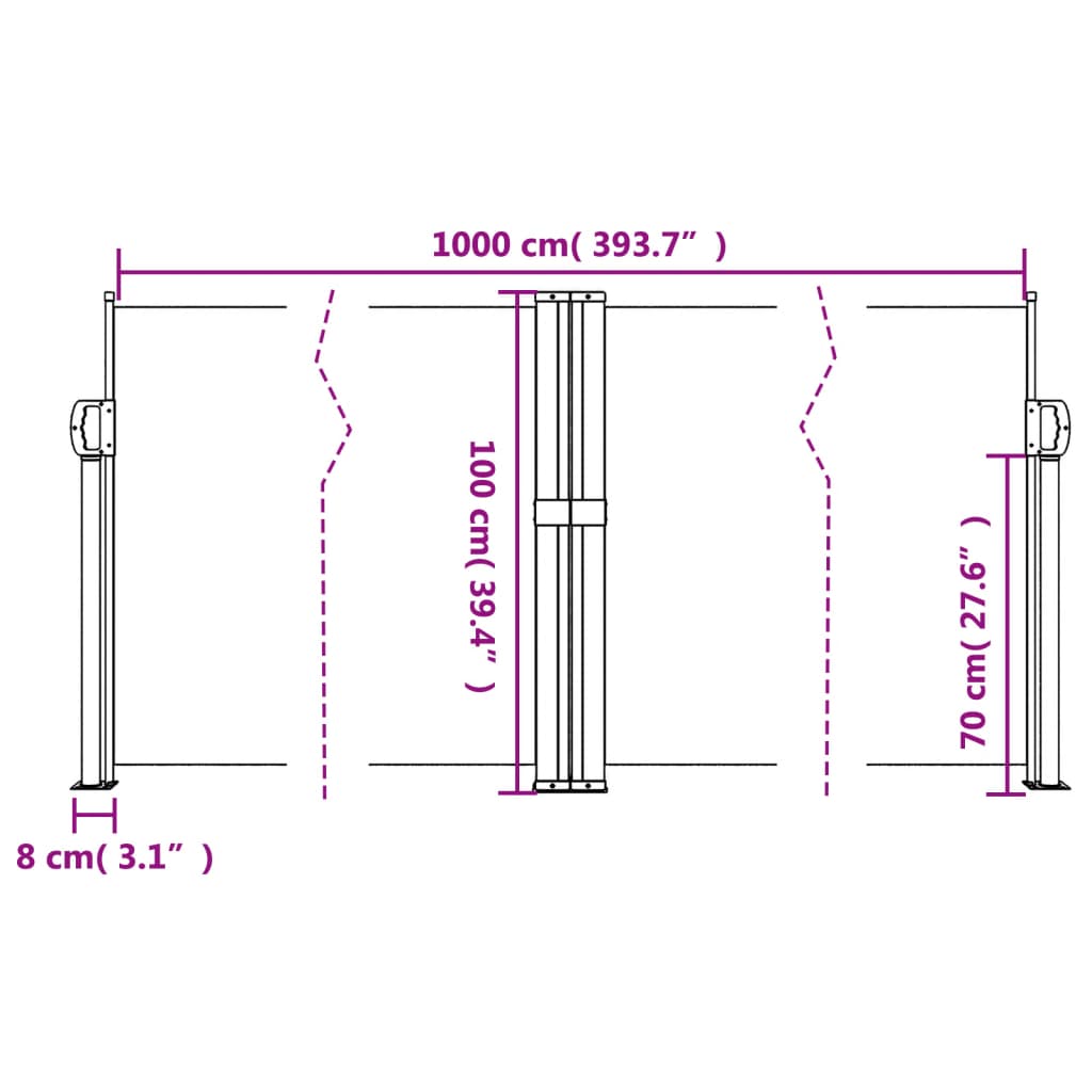 Copertină laterală retractabilă, antracit, 100 x 1000 cm