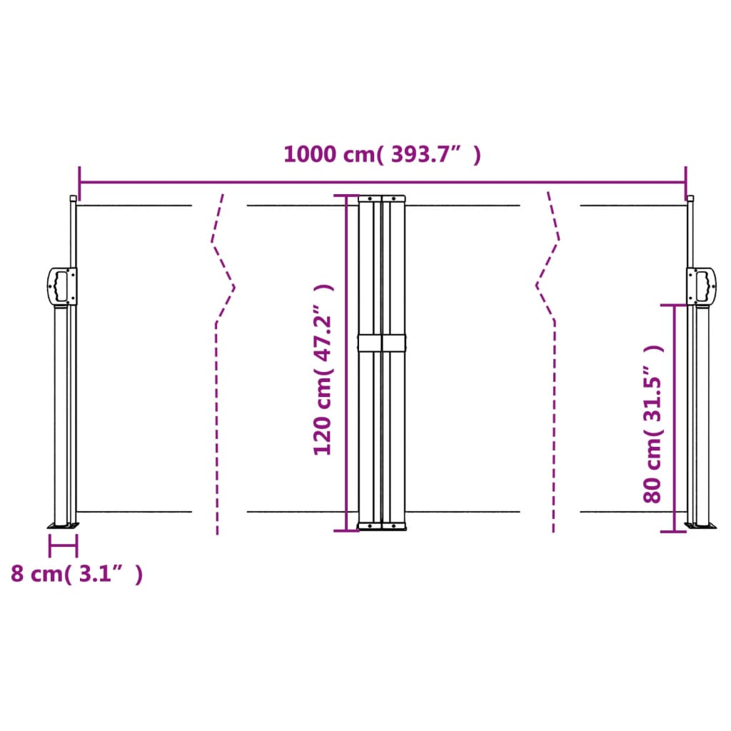 Copertină laterală retractabilă, gri taupe, 120 x 1000 cm