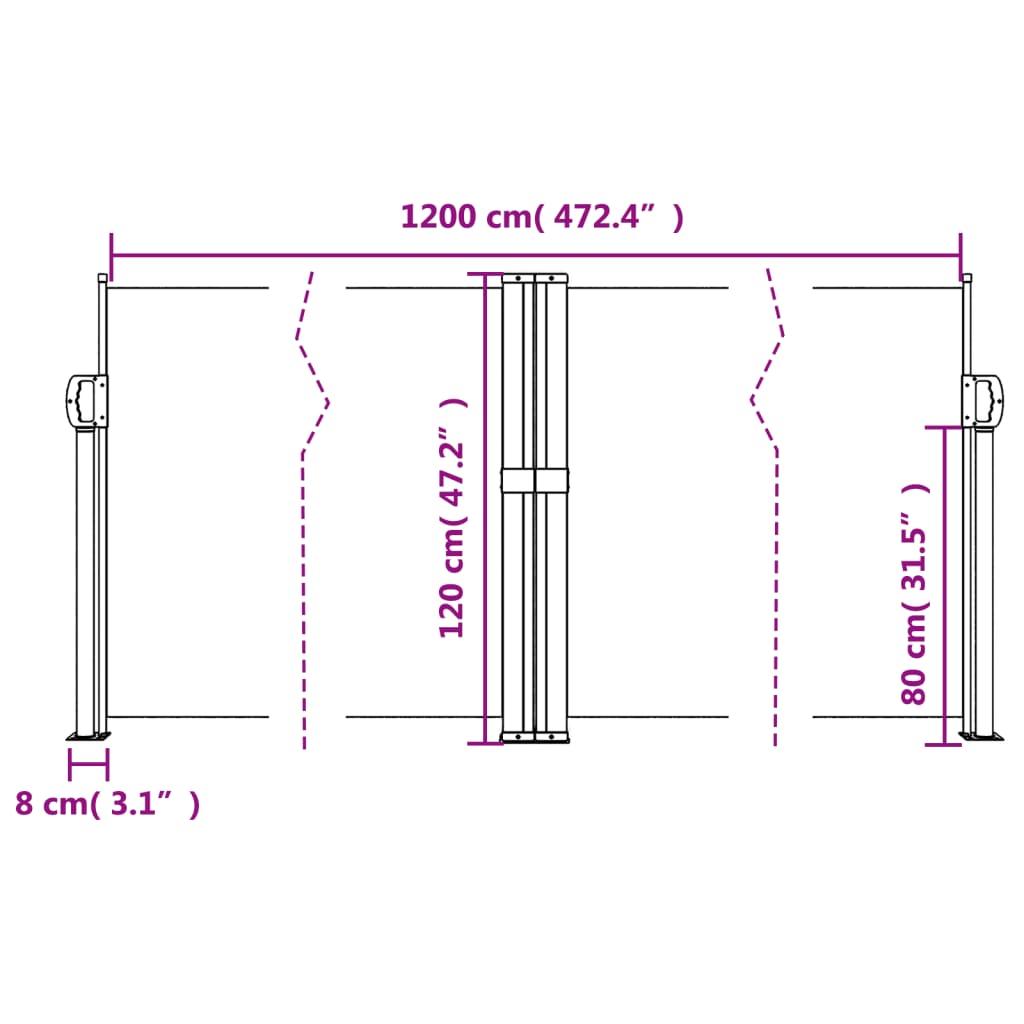 Copertină laterală retractabilă, antracit, 120x1200 cm