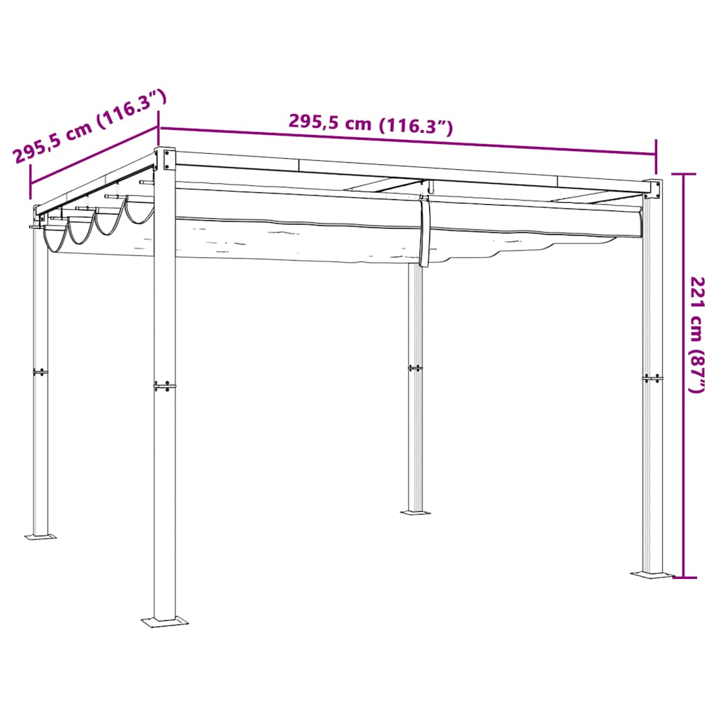 Foișor de grădină cu acoperiș retractabil Taupe 3x3 m oțel