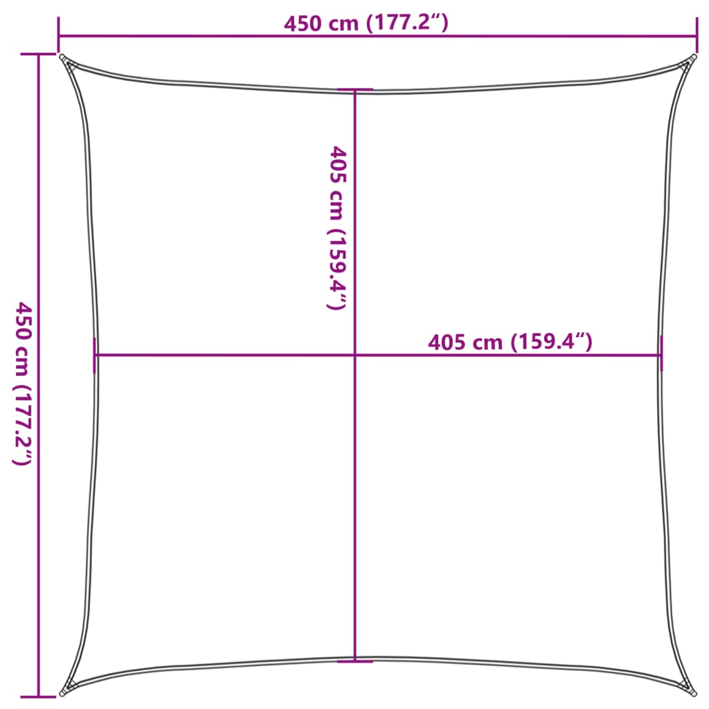 Pânză parasolar, gri deschis, 4,5x4,5 m, pătrat, 160 g/m², HDPE