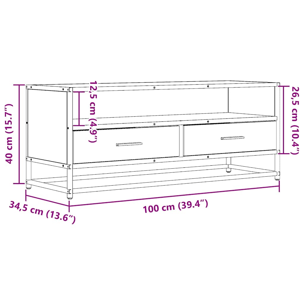 Dulap TV, negru, 100x34,5x40 cm, lemn prelucrat și metal
