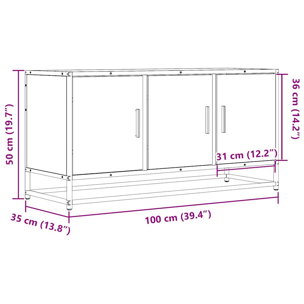 Dulap TV negru, 100x35x50 cm lemn prelucrat și metal