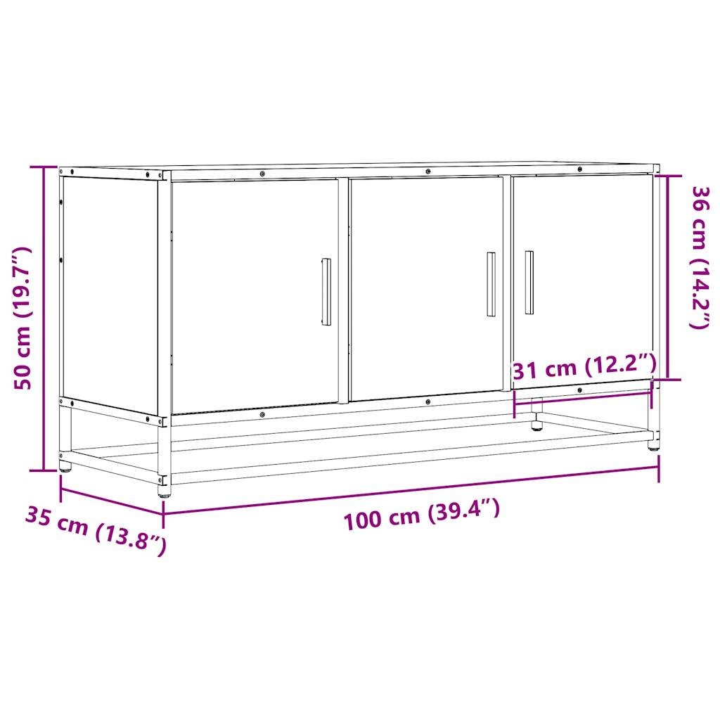 Dulap TV gri sonoma, 100x35x50 cm lemn prelucrat și metal