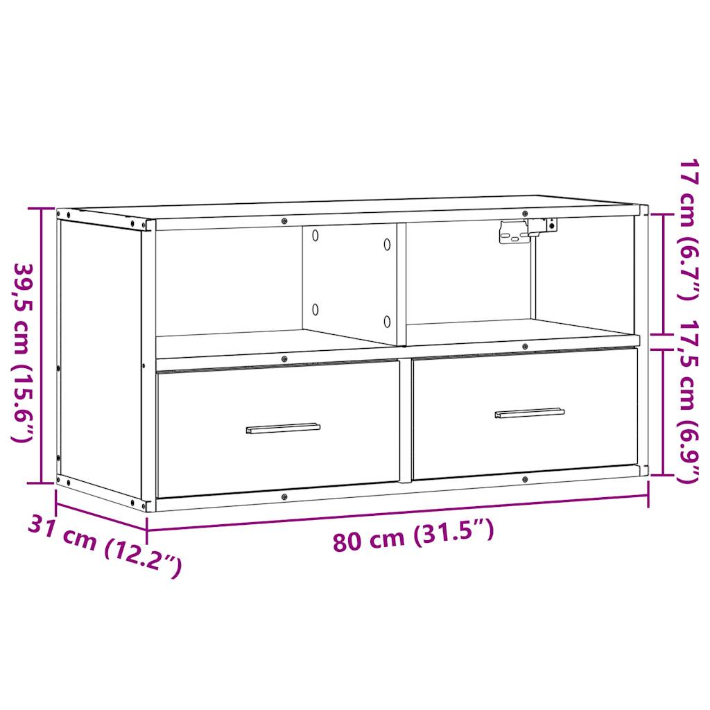 Dulap TV, gri sonoma, 80x31x39,5 cm, lemn prelucrat și metal