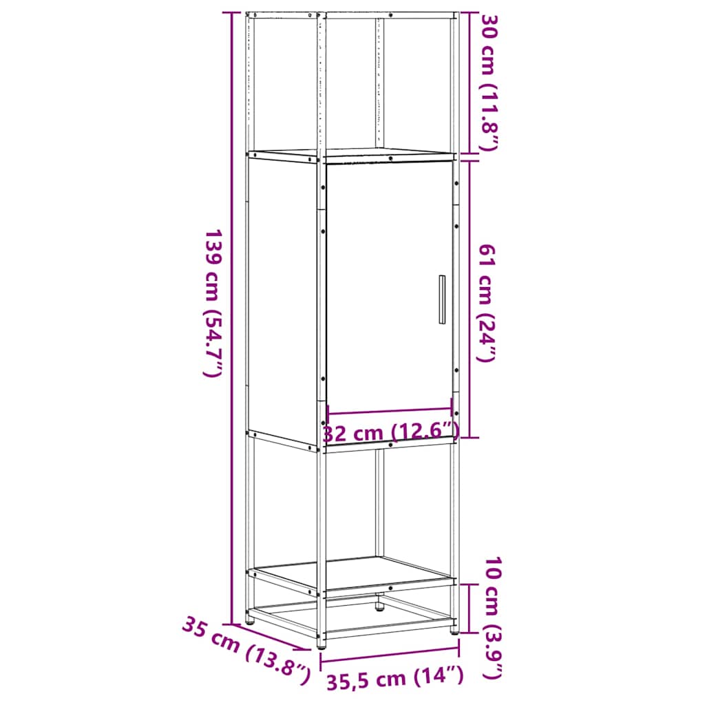 Dulapuru Stejar Sonoma 35,5x35x139 cm lemn și metal prelucrat