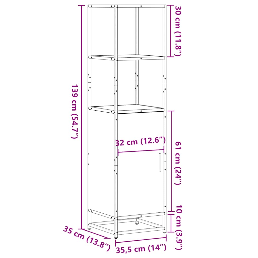 Dulapuru stejar afumat 35,5x35x139 cm lemn și metal prelucrat