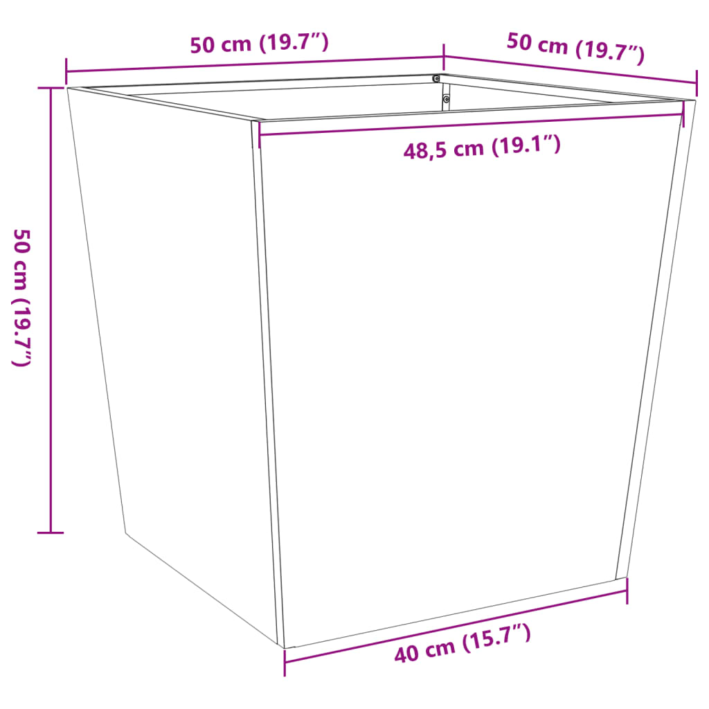 Jardinier de grădină 50x50x50 cm Oțel pentru intemperii
