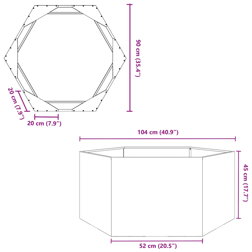 Jardinieră de grădină negru 104x90x45 cm oțel hexagonal