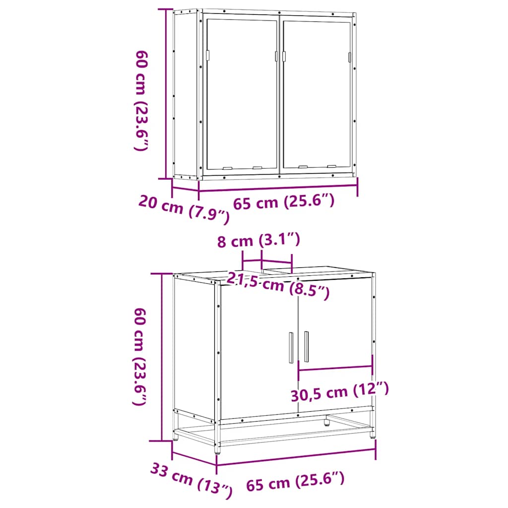 Set mobilier de baie, 2 piese, stejar fumuriu, lemn prelucrat