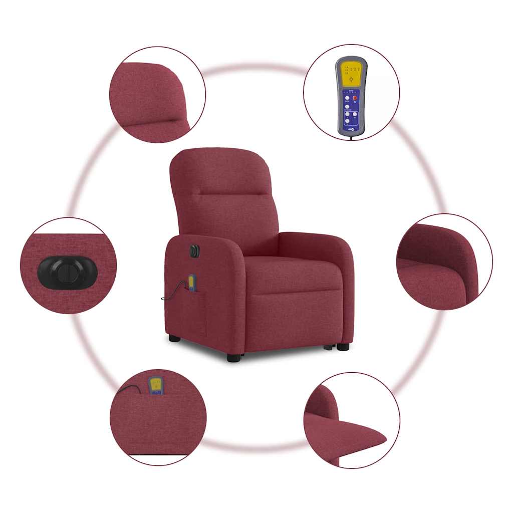Fotoliu de masaj electric rabatabil cu ridicare roșu vin textil