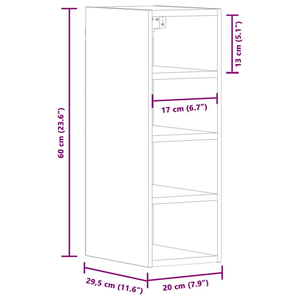 Dulap suspendat, lemn vechi, 20x29,5x60 cm, lemn prelucrat