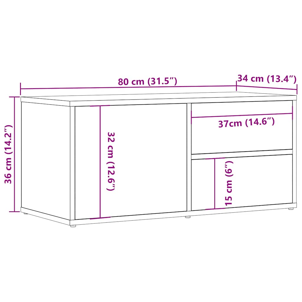 Comodă TV, stejar artizanal, 80x34x35,5 cm, lemn prelucrat