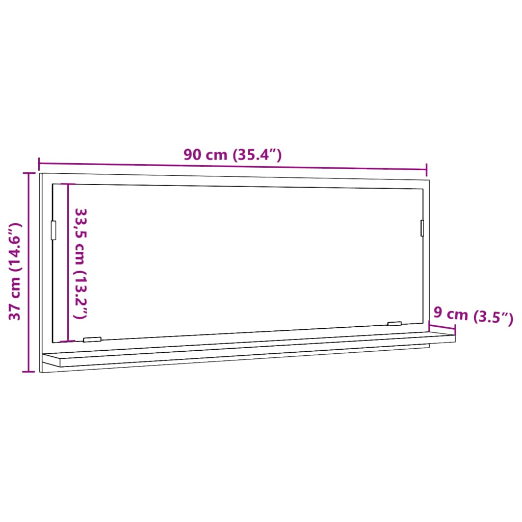 Dulap baie cu oglindă, gri beton, 90x11x37 cm, lemn prelucrat