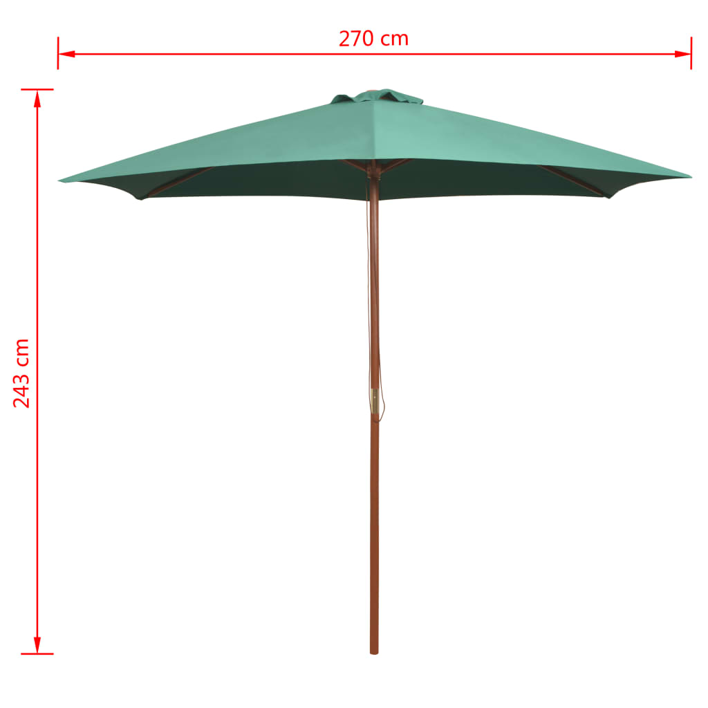 Umbrelă de soare cu stâlp de lemn 270 x 270 cm, verde