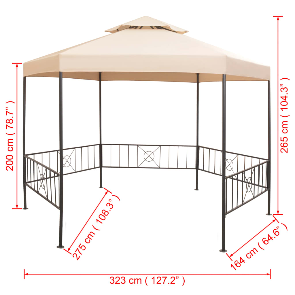Pavilion marchiză de grădină, cort, hexagonal, 323x265 cm, bej
