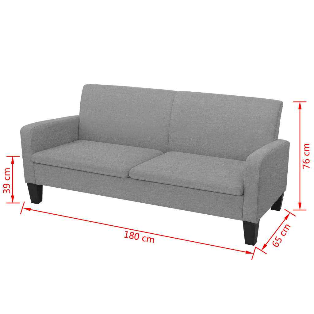 Canapea cu 3 locuri, 180 x 65 x 76 cm, gri deschis