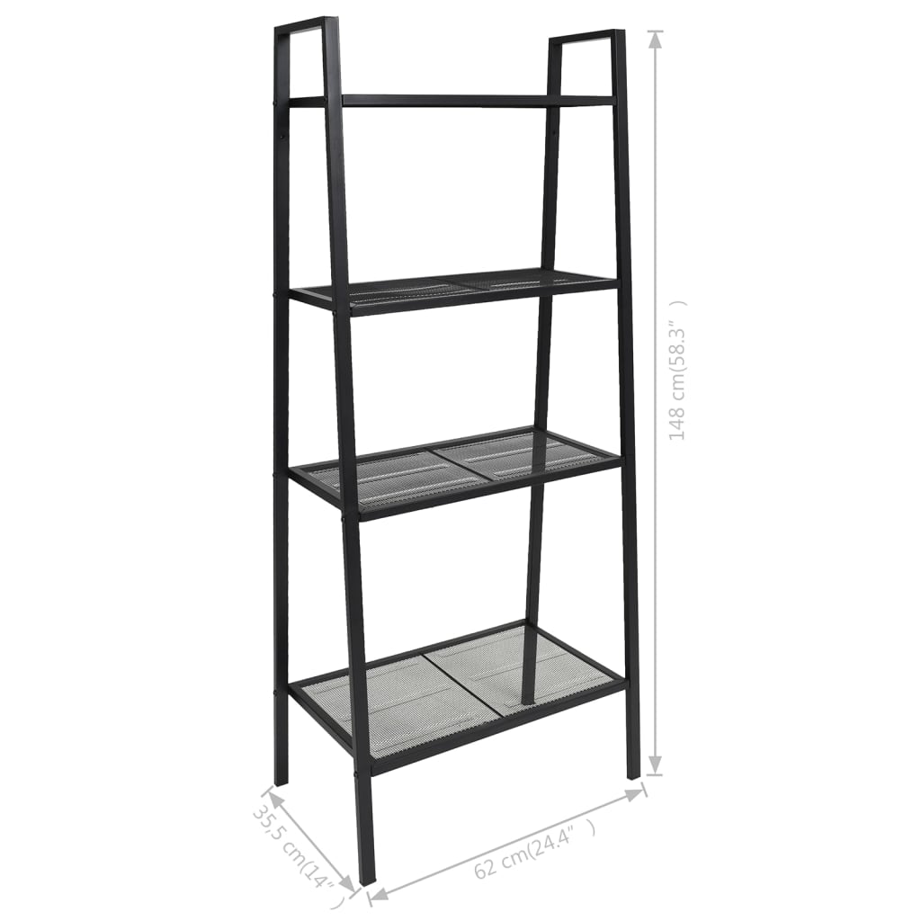 Bibliotecă tip scară, 4 trepte, metal, negru