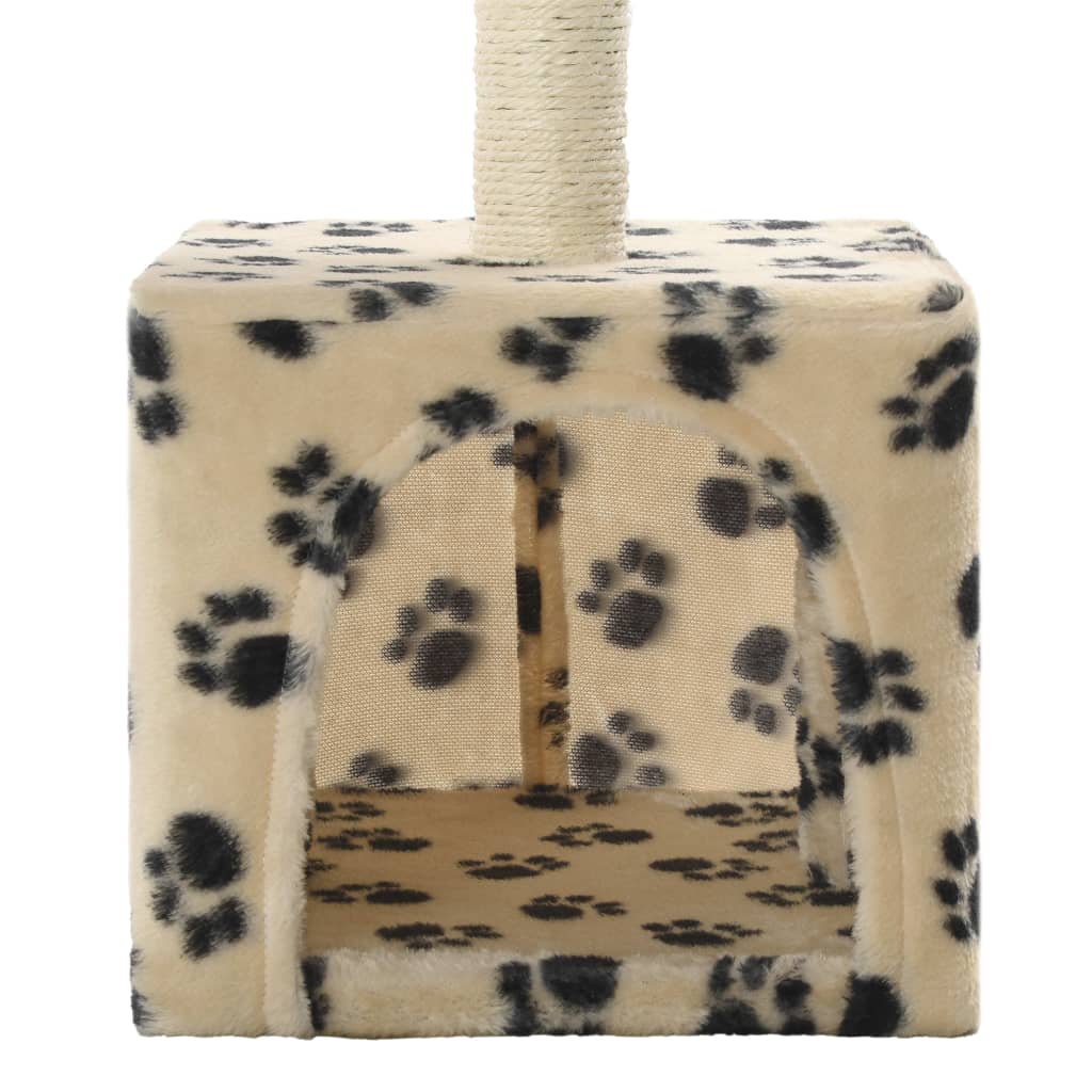 Ansamblu pisici, stâlp funie sisal, bej, 55 cm, imprimeu lăbuțe