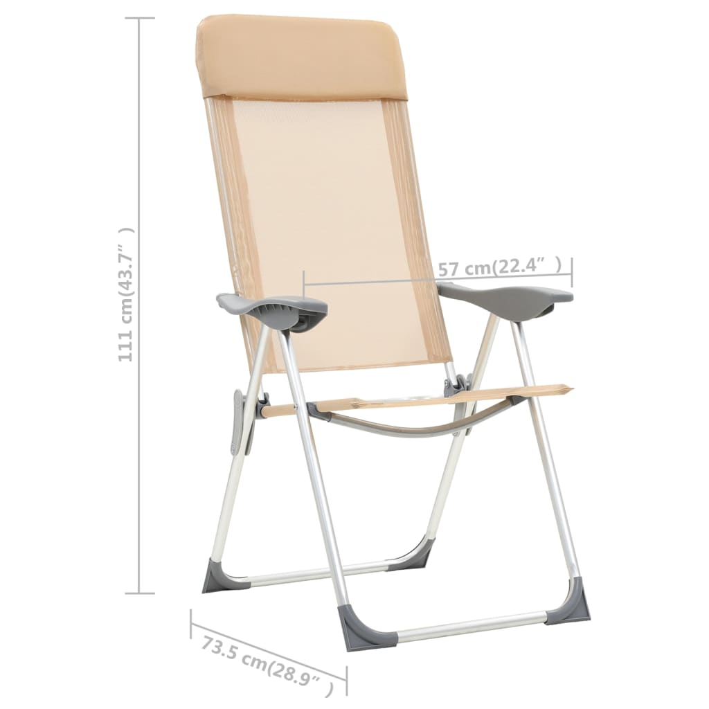 Folding camping chairs, 4 pcs., cream, aluminum