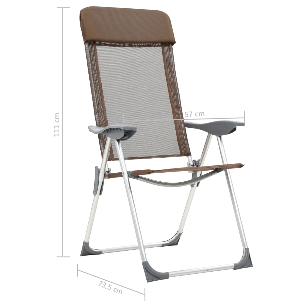 Folding camping chairs, 4 pcs., brown, aluminum