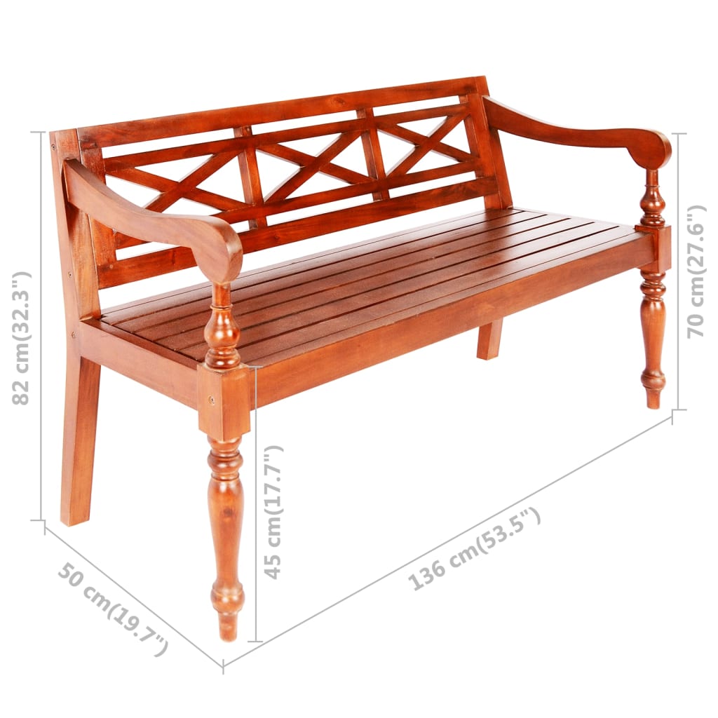 Bancă Batavia, maro închis, 136 cm, lemn masiv mahon