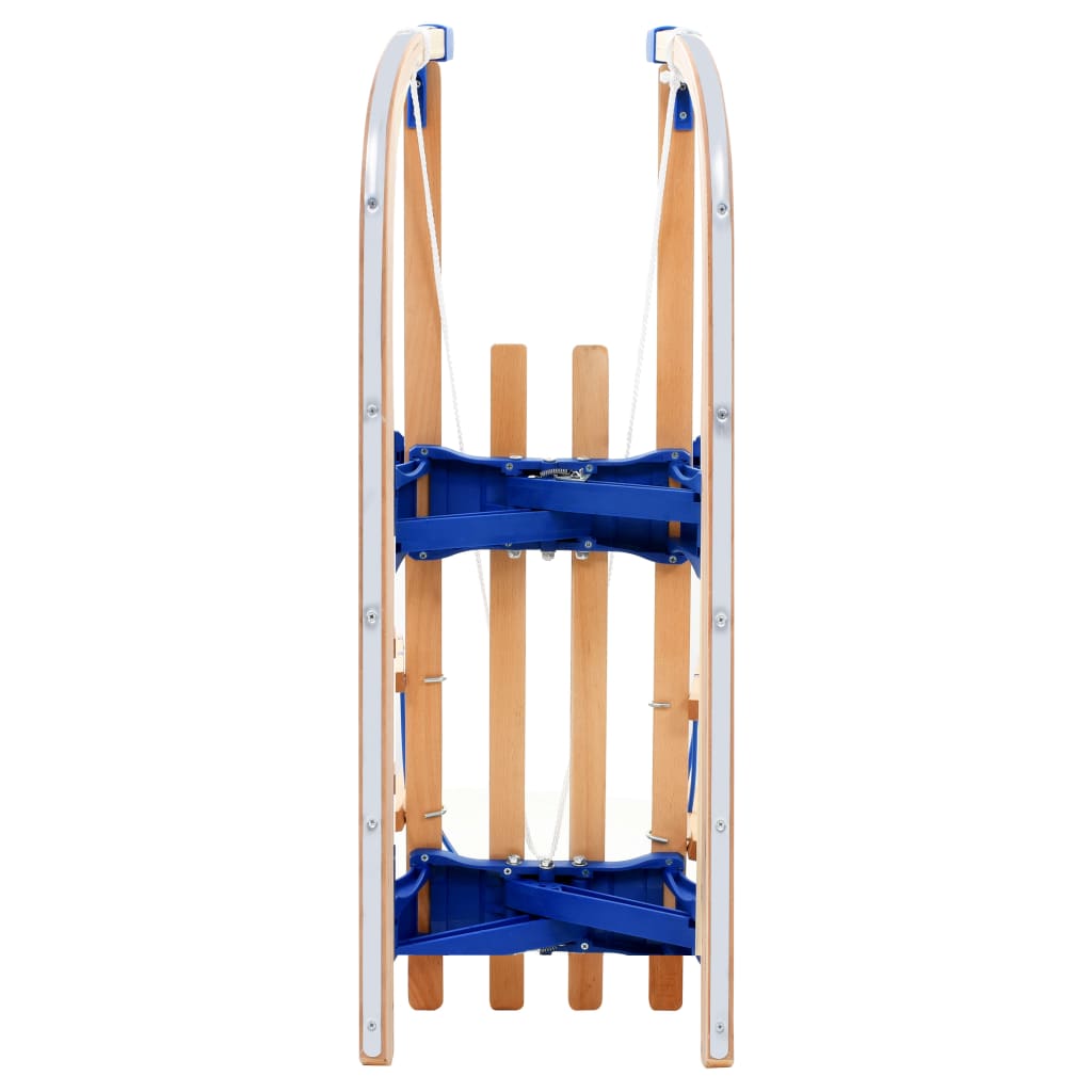 Folding snow sled with backrest, wood, 119 cm