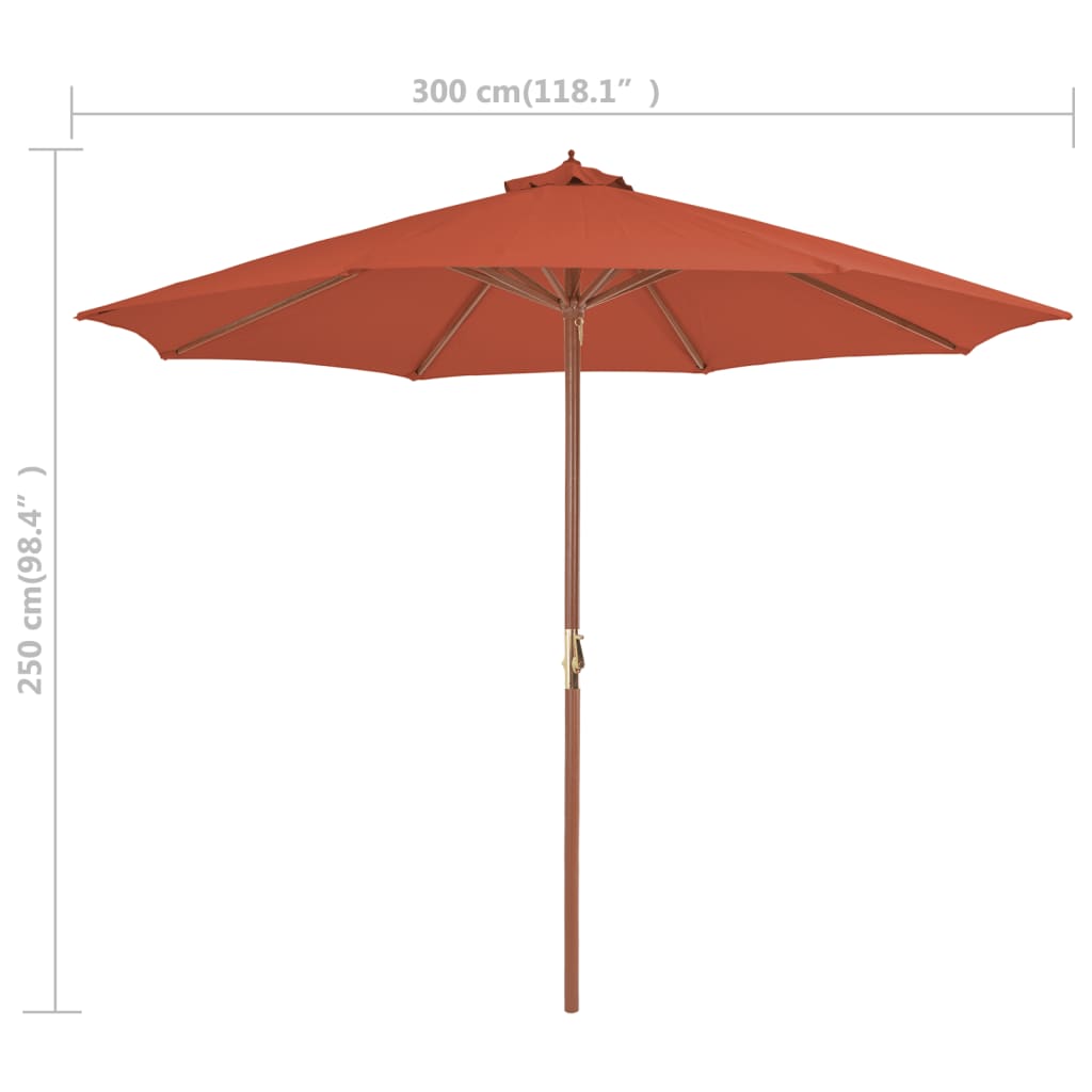 Umbrelă de exterior cu stâlp din lemn, 300 cm, teracotă
