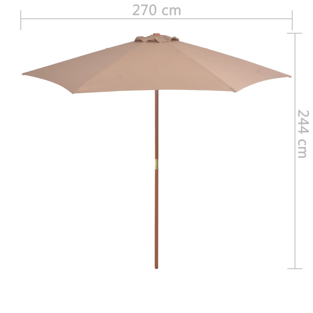 Umbrelă de soare de exterior cu stâlp din lemn, taupe, 270 cm