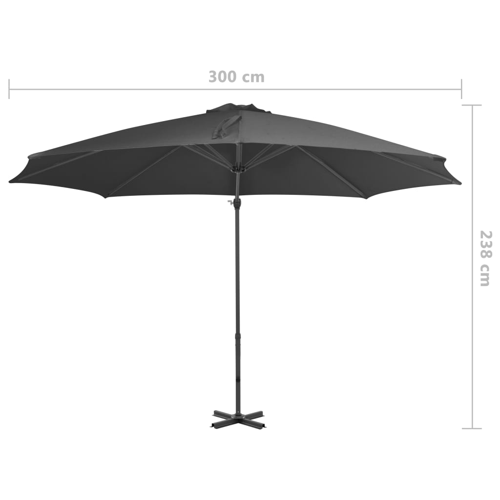 Umbrelă în consolă cu stâlp din aluminiu, antracit, 300 cm