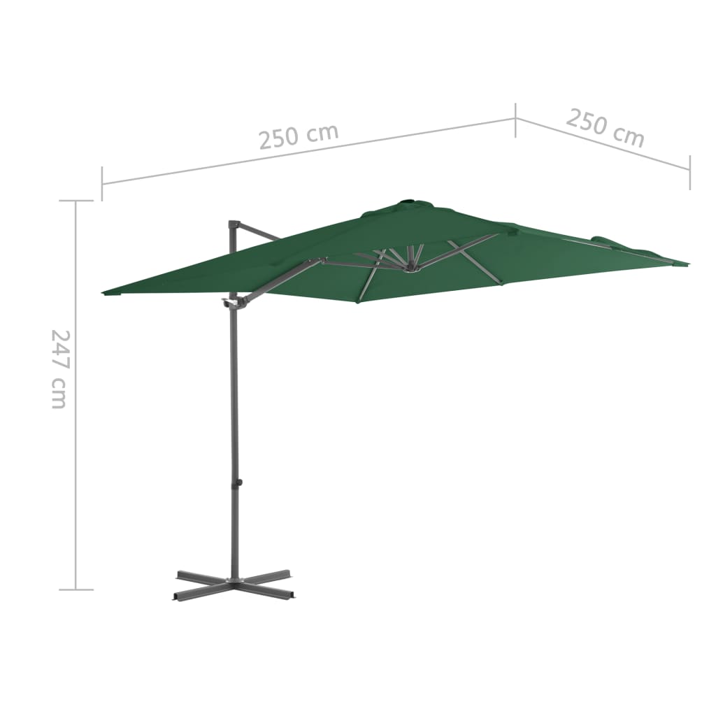Umbrelă în consolă cu stâlp din oțel, verde, 250x250 cm
