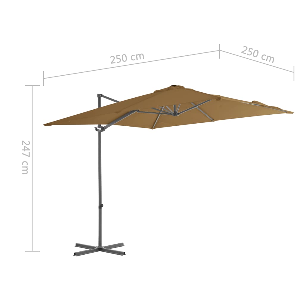 Umbrelă în consolă cu stâlp din oțel, taupe, 250x250 cm