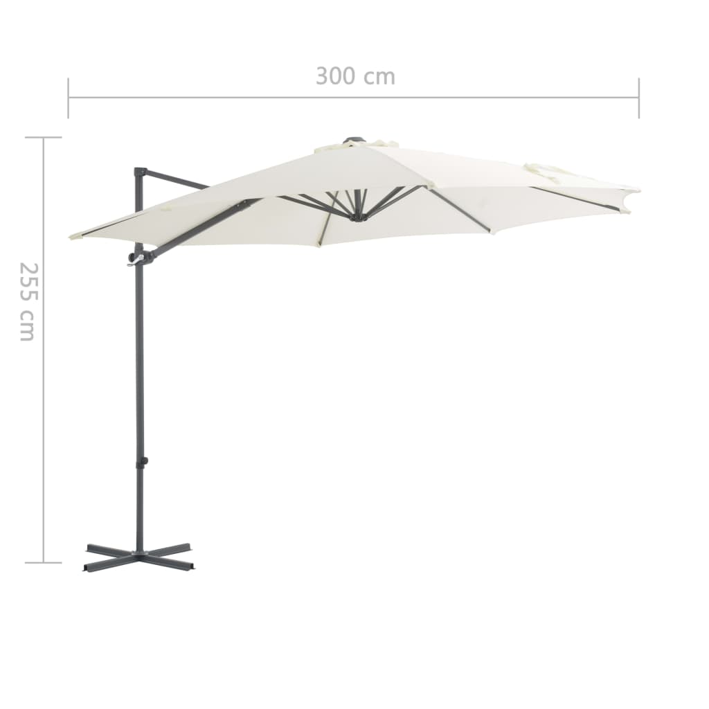 Umbrelă consolă de grădină, stâlp din oțel, nisipiu, 300 cm