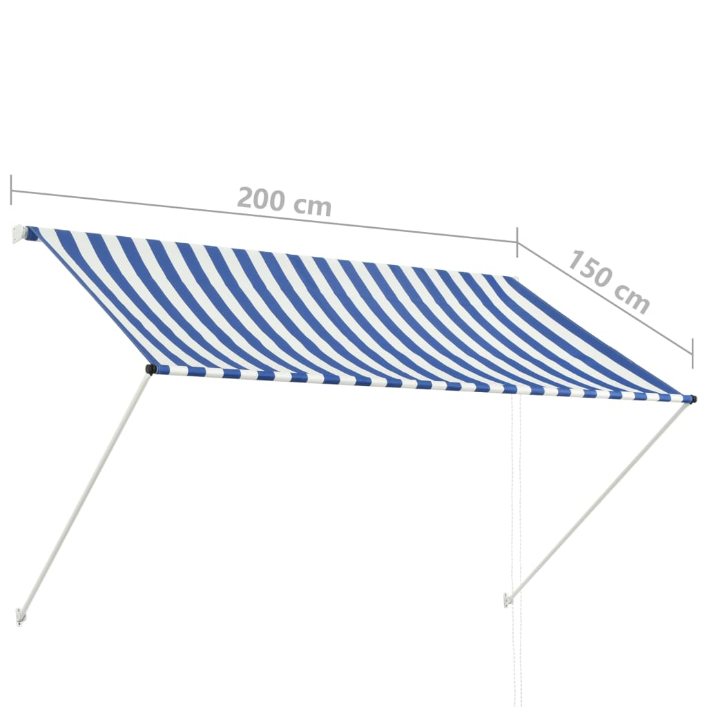Copertină retractabilă, albastru și alb, 200 x 150 cm