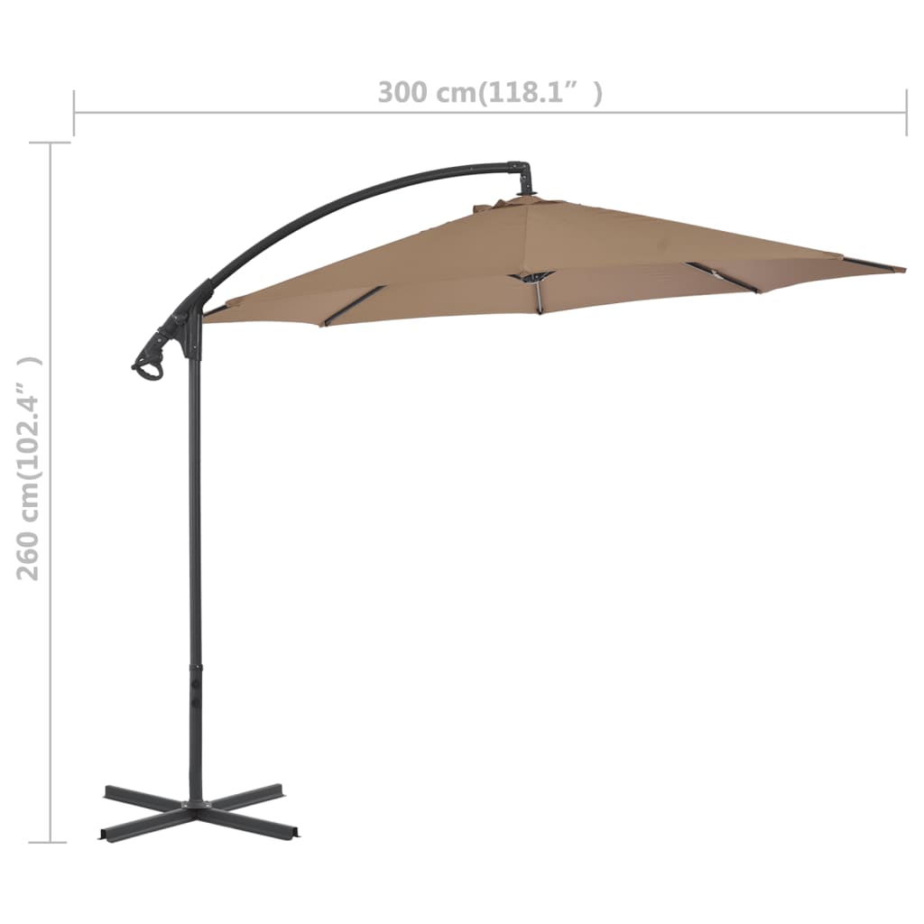 Umbrelă în consolă cu stâlp din oțel, taupe, 300 cm