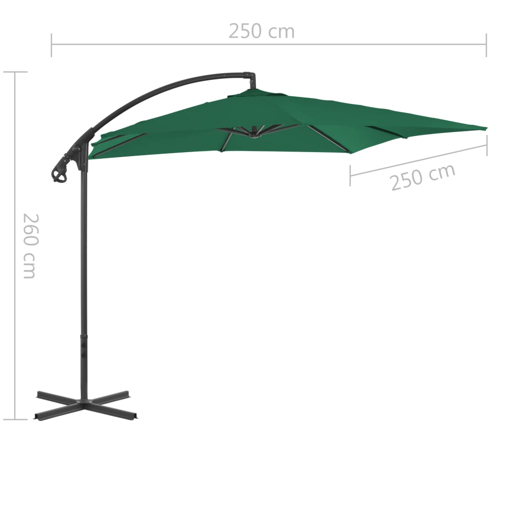 Umbrelă în consolă cu stâlp din oțel, verde, 250x250 cm