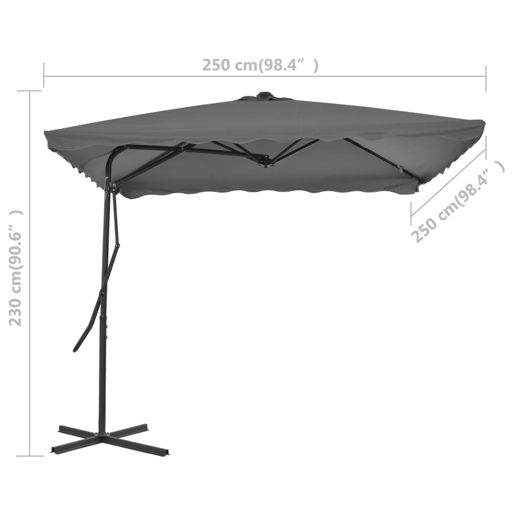Umbrelă soare de exterior, stâlp din oțel, antracit, 250x250 cm