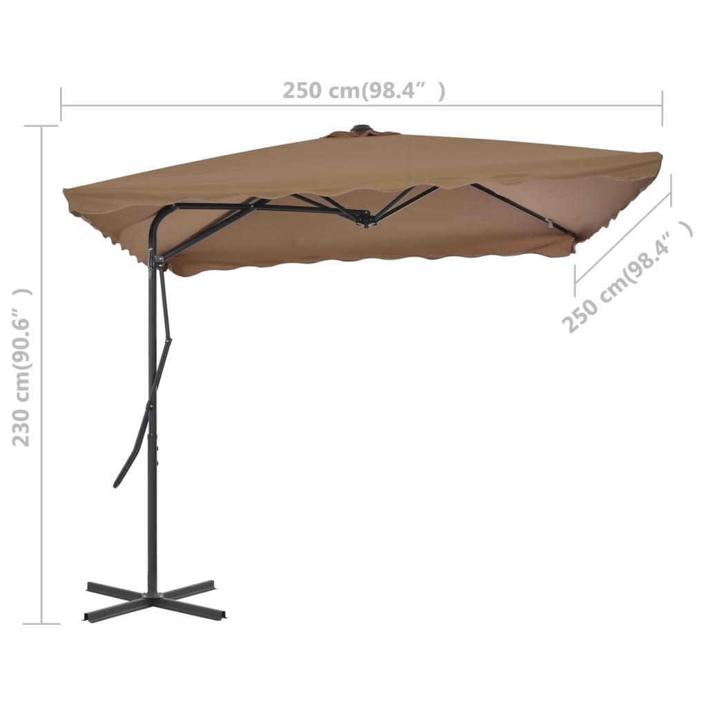Umbrelă soare de exterior, stâlp oțel, gri taupe, 250 x 250 cm
