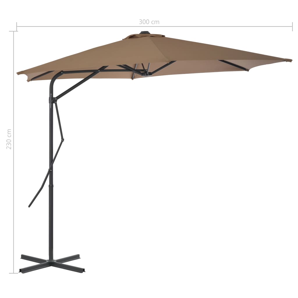 Umbrelă de soare de exterior, stâlp din oțel, gri taupe, 300 cm